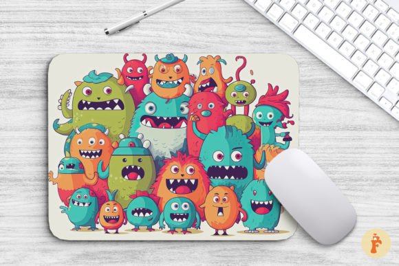 Doodle of Funny Monsters Mouse Pad