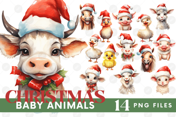 Funny Christmas Farm Animals Clipart PNG Review for Real Embroidery Use