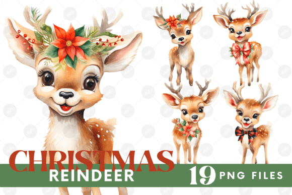 Funny Christmas Reindeer Clipart Bundle