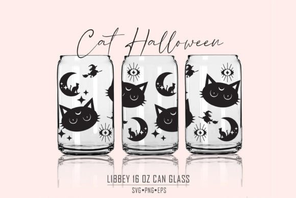 Halloween Cat 16 Can Glass Svg