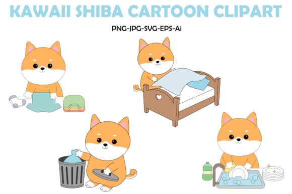 Kawaii Shiba Inu Clipart for Embroidery Projects