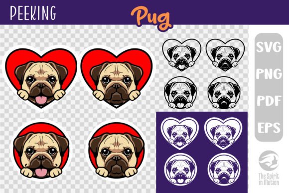 Valentine's Peeking Pug Clipart: Cute Charm for Embroidery Projects